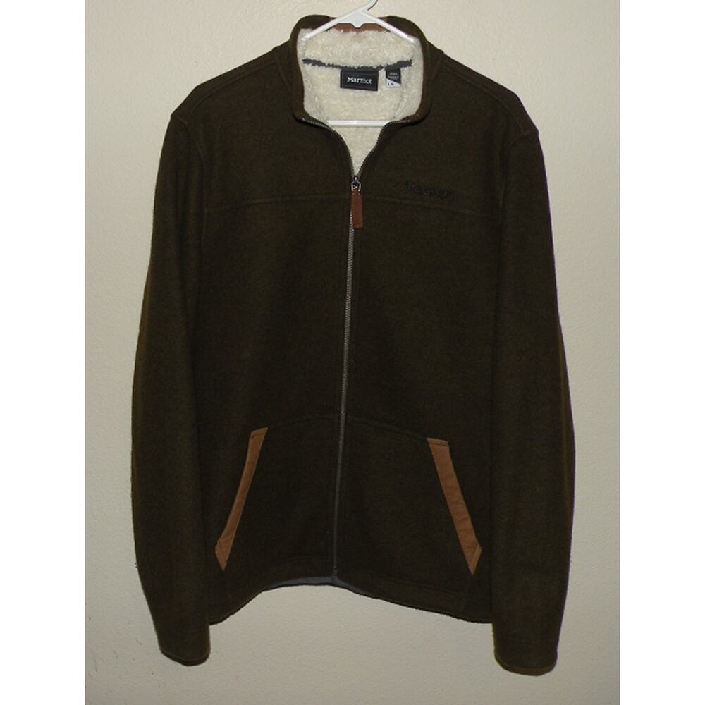 Marmot Men’s Large Sherpa Lined Wool Blend Zipper Jacket Sweater Green